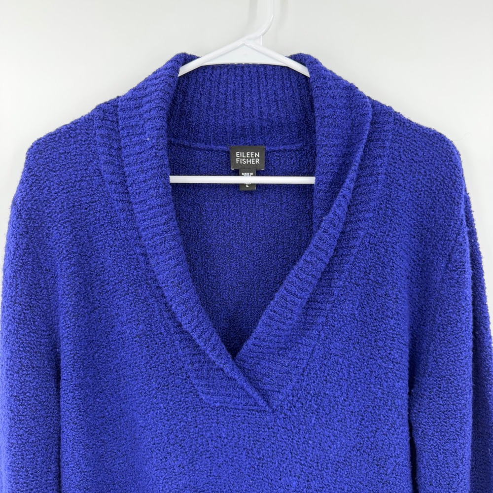 Eileen Fisher Royal Blue Merino Wool Cashmere Shawl Collar Sweater Large
